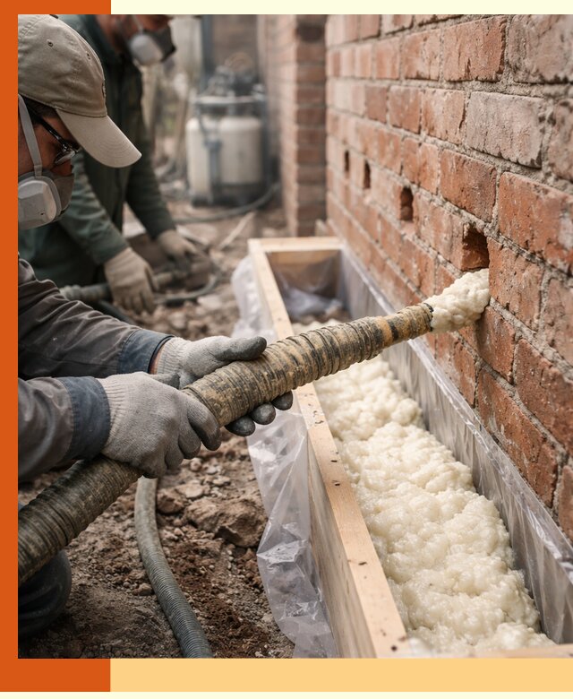 Заливка ППУ в пустоты кирпичной стены в Якутске